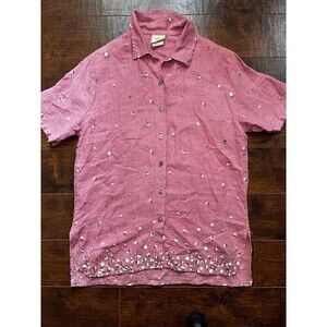 Vintage Tom Tom California Linen Floral Print Pink Boho Button Down Sz S